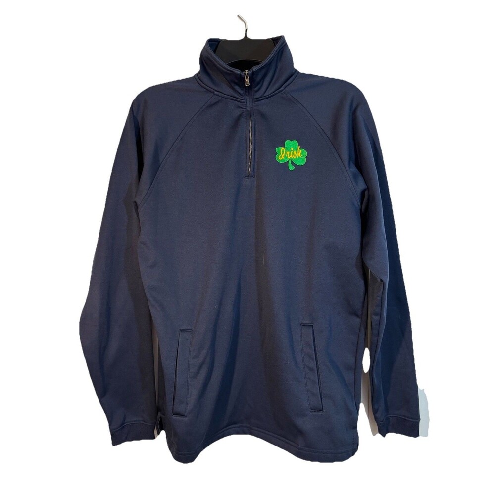 Notre Dame Embroidered Irish Shamrock 1/4 Zip Navy Small Pullover  BAW Athletic